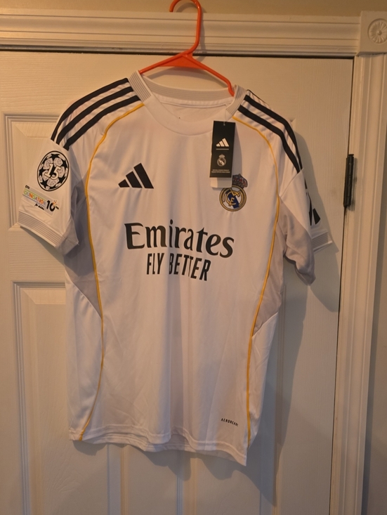 adidas Other - Adidas Real Madrid White & Gold Soccer Jersey - Emirates Fly Better Bellingham